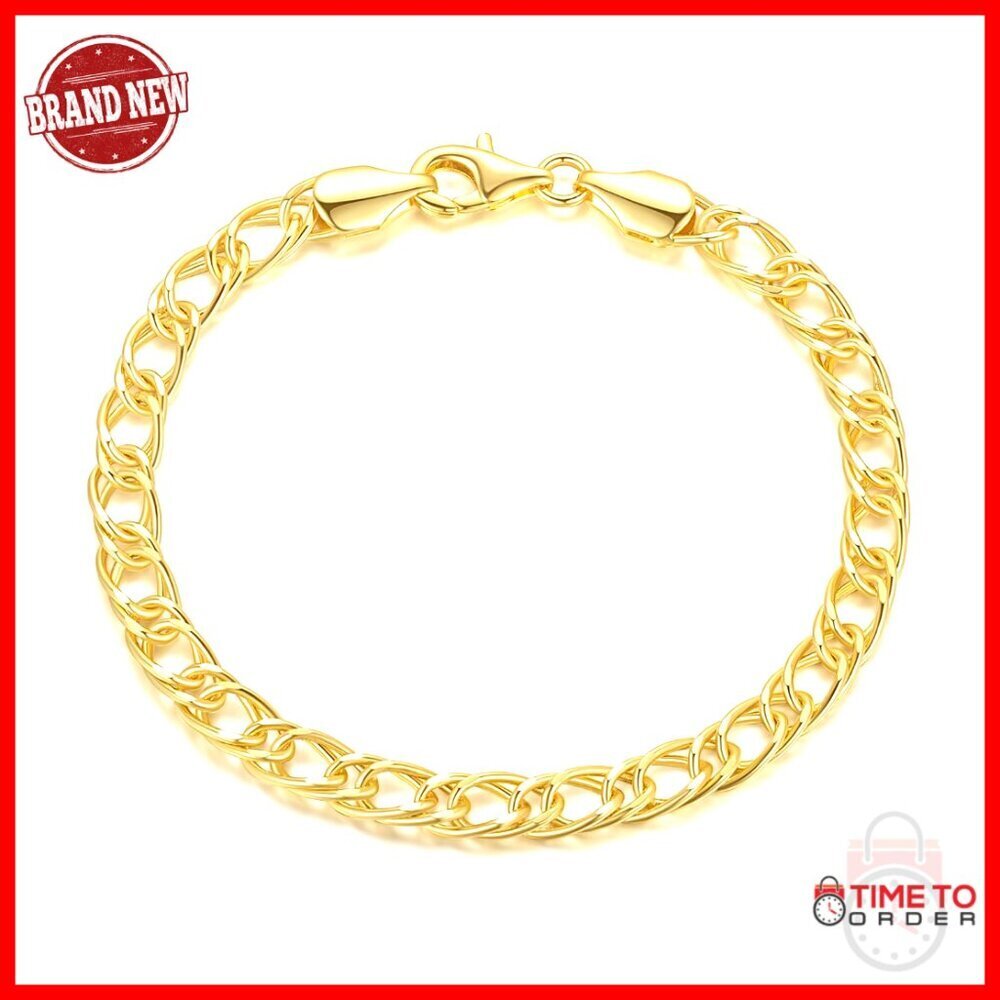 14K Gold Cuban Chain Bracelet Adjustable 6.5-9in Non Tarnish